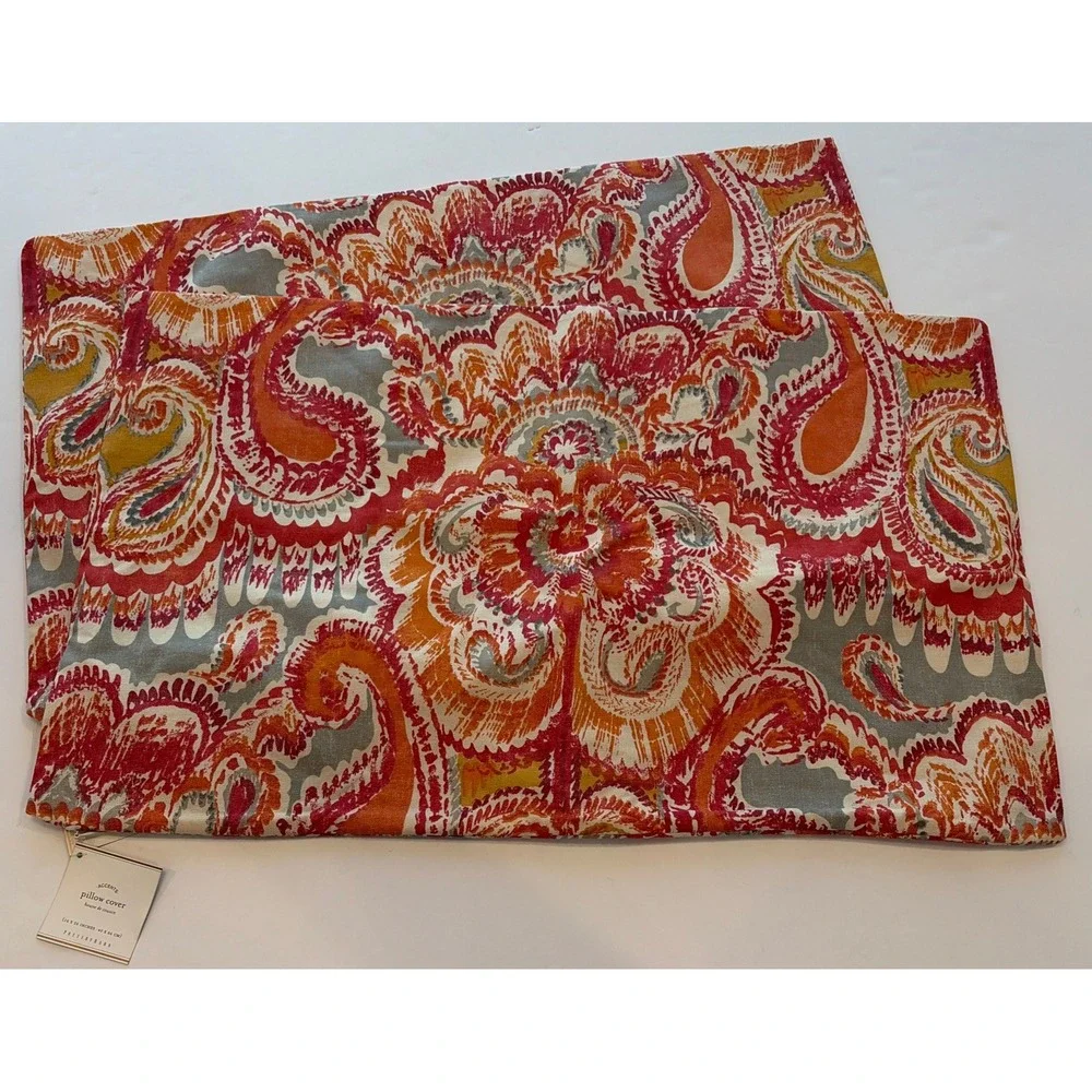 Pottery Barn Marie Palampore Lumbar Pillow Cover Set of 2 16x26 Red Rust Paisley